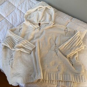White distressed chenille sweater